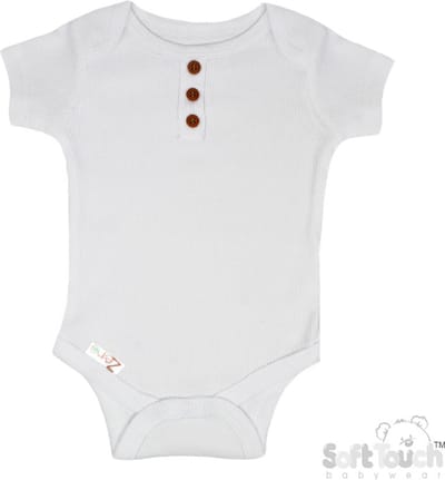 100% katoenen Romper Met Fijn Rib en Decoratieve Knoopjes Unisex 100% Katoen Kleur Wit Maat 56/62 0-3 MND OEKO-TEX STANDARD 100