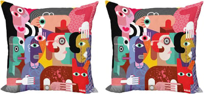 ABAKUHAUS Decoratieve Kussenhoez Set van 2, Kubistische Kunst met Menselijke Vorm 45x45 cm, Meerkleurig