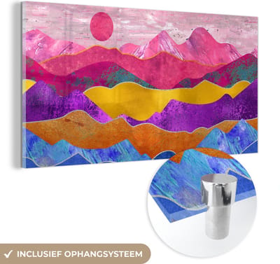 MuchoWow® Glasschilderij 40x20 cm - Schilderij acrylglas - Bi - Goud - Marmer - Foto op glas - Schilderijen