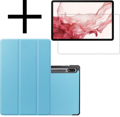 Hoes - Geschikt voor Samsung Galaxy Tab S8 Plus - Met Screenprotector - Trifold Bookcase - Hard Cover - Hardcover Book Case - Tablet Hoesje - Lichtblauw