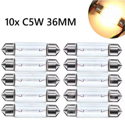 TLVX 10 stuks 36mm C5W Origineel Halogeen Buislampen - Kenteken verlichting - Interieur Lampen - Interieurverlichting - Auto Lampen - 3000K Warm Wit Licht - Geel - 12V - Festoon Buis Lampje – Instapverlichting - Dakhemel Gloeilamp (10 stuks)