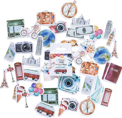 JeiibrZui Reisstickers - Scrapbookstickers Voor Op Reis - 46 Stuk Mini Stickers Waterbestendig - Veelkleurig