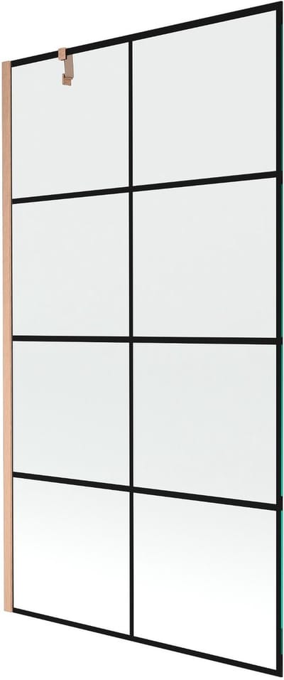 Mexen Next enkelvoudige douchewand 100 x 150 , zwart raster, geborsteld koper - 895-100-000-00-77-65