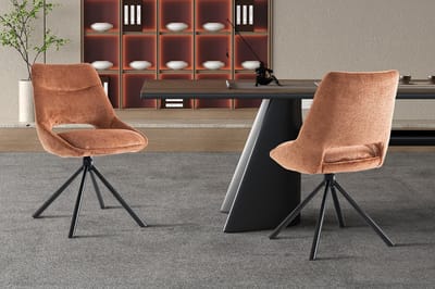 Rousseau Dante Eetkamerstoel – Roest – Stoffen Kuipstoel – Zwarte Metalen Spinpoot – 51 x 60 x 85,5 cm – 1 stuk