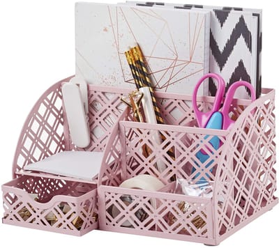 Dailygoods- Bureauorganizer met 7 compartimenten - Lade-organizer - Pennenhouder - Multifuntionele organisator - Lichtroze - Duurzaam materiaal - Bureauhouder