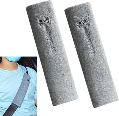 Autogordelhoezen - Schouderkussens - Comfortabel Reizen - Zacht Pluche Materiaal - 2 Stuks - Grijs