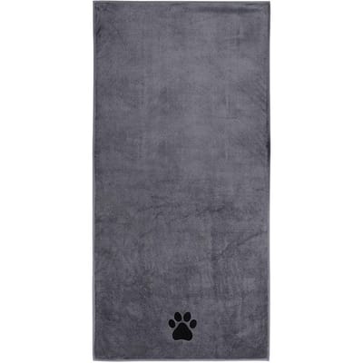 Serviette de bain en microfibre pour animaux de compagnie brodée, super douce, absorbante, séchage rapide, épaisse, couverture pour chien et chat, peignoir, fournitures de toilettage 35x75cm gris
