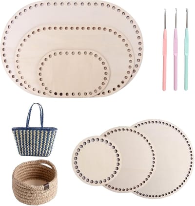9-delige Houten Bodem voor Gehaakte Mand, Ideaal voor DIY Manden, Ovalen en Ronde Vormen, Geschikt voor Breien en Haken, Verkrijgbaar in 10/15/20/25/30 cm