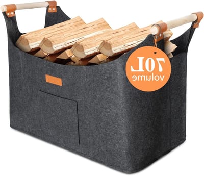 Vilt tas voor brandhout - Opbergmand 70L voor hout, kranten, kleding en speelgoed - 55 x 32 x 40 cm