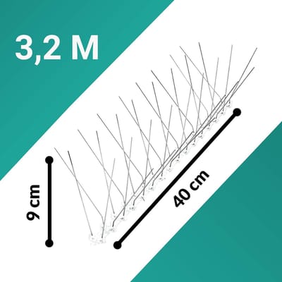 Effectieve Vogelafweerspikes 320 cm - Roestvrij Staal, Duivenwering voor Dak, Balkon en Hekken - 8 x 40 cm