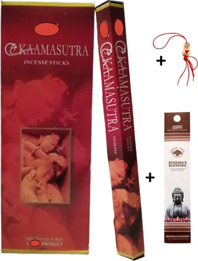 Doos met 120 stokjes - Wierook - Wierookstokjes - Incense sticks - Kamasutra + 5 mini wierookstokjes + Gelukspoppetje