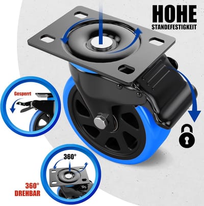 Extra Zware Zwenkwielen 75mm - 480kg Draagvermogen | Rolwielen voor Meubels en Industrieel Gebruik