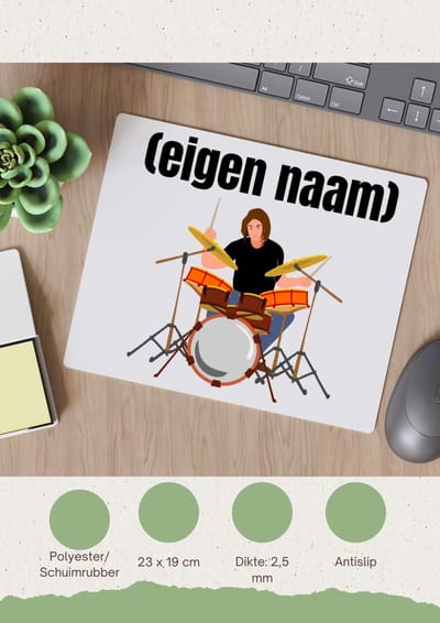 Akyol - drummer met drumstel met eigen naam Muismat - Drummen - muziek liefhebbers - drummers - drumstel - verjaardag - cadeau - kado - 23 bij 19 cm