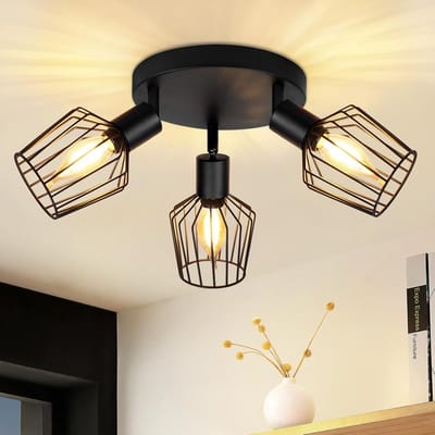 Glitzerlife - Plafondspot Plafondlamp - 3xE14 fitting - Draaibare opbouwspots 350° - Industriële vintage spotlight - Metaal zwart - Ø20cm