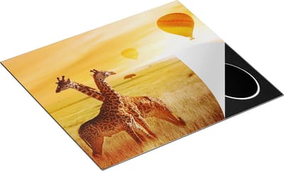 Chefcare Inductie Beschermer Twee Giraffen met Twee Oranje Luchtballonnen - 60x50 cm - Afdekplaat Inductie - Kookplaat Beschermer - Inductie Mat