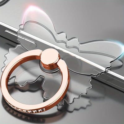 Transparante Vlinder Mobiele Telefoon Ringhouder Standaard 360° Draaibaar Heldere Vingergrip Kickstand Compatibel iPhone Xiaomi Telefoon Accessoires rosé gouden kleur