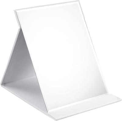 Opvouwbare Tafelspiegel met Meerdere Hoeken, Reis Spiegel, Super HD Make-up Spiegel met PU Leren Hoes - 21x15cm (Wit)