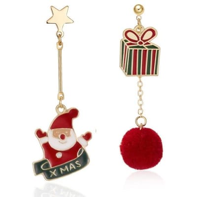 Trendy Nieuwe Kerstman Cadeau Pluche Bal Oorbellen Kwast Asymmetrisch Legering Druppeloorbellen Voor Vrouwen Meisjes Nieuwjaarscadeau beige