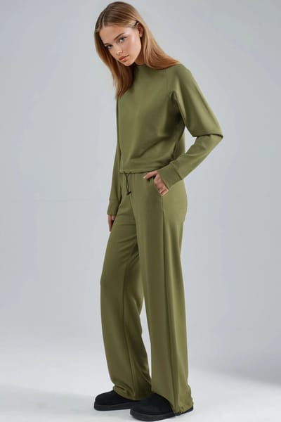 Modal Touch Halfsjaal Blouse & Elastische Taille Broek