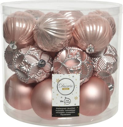 40x stuks kunststof kerstballen lichtroze mix 8 cm - Onbreekbare plastic kerstballen