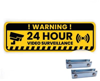 Bord Video surveillance - geel - Weerbestendig Aluminium - 40x15 cm - Bevestiging: Met hekbeugels (voor spijlen- of gaashek)