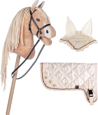 Stokpaard set - Hobby paard - Rollenspel spelen - Premium deken inbegrepen - 3 delig - Beige
