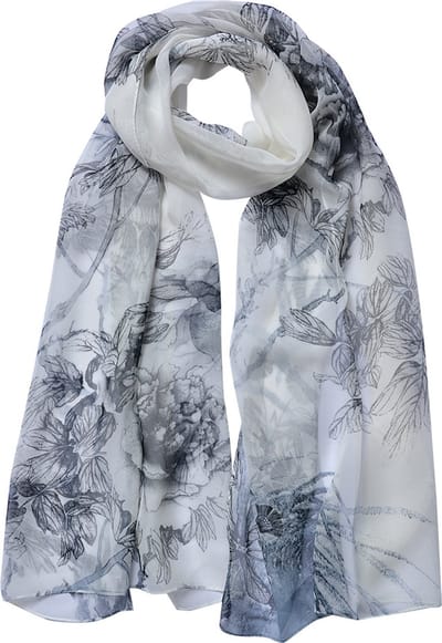 Juleeze Sjaal Dames Print 50x160 cm Grijs Synthetisch Bloemen