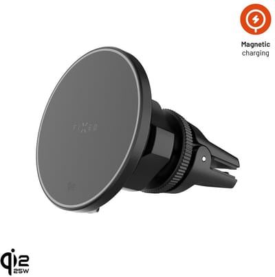 FIXED MagRound 3 Qi2.2 MagSafe Autohouder met Draadloze Oplader 25W – Ventilatierooster – Zwart