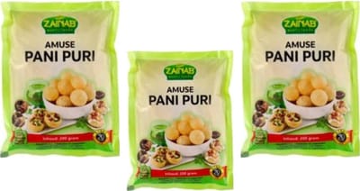 Zainab Pani Puri - 3 x 200 gram - Indiase snack amuse - vegan deegballetjes om te vullen