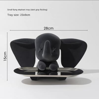 Huis Ornamenten Olifantenbeeld Decor Sleutelopbergbak Woonkamer met Opbergtafel Hars Decoratief Sculptuur Ambachtelijke Geschenken zwart