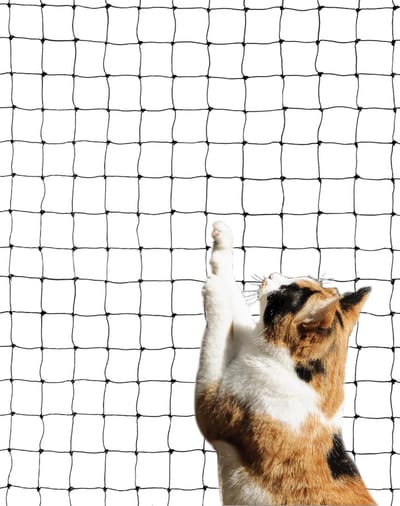 Draadversterkt kattennet inclusief montagemateriaal, 8x3 m, zwart voor balkons, deuren en ramen