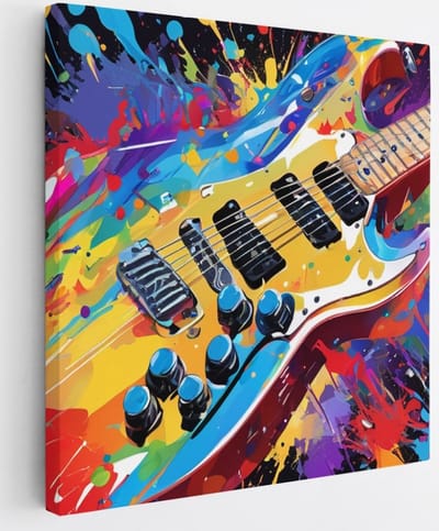 Saammp Canvas Schilderij - Kleurrijke Gitaar - Abstract - 20x20 - Foto op canvas - Wanddecoratie - Muurdecoratie Woonkamer - Slaapkamer decoratie - Canvas Print