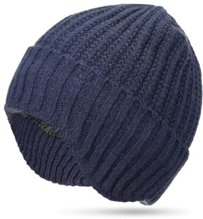 Dailygoods - Jadive Wintermuts met Oorflaps Gebreide Beanie Pet Beanie-muts Dikke Warme Pluche Voering Skull Cap voor Vrouwen Mannen Outdoor Sport, Donkerblauw, One size