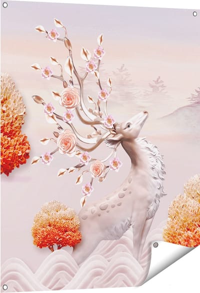 Gards Tuinposter 3D Illustratie Hert - Abstract - 80x100 cm - Tuindoek - Tuindecoratie - Wanddecoratie buiten - Tuinschilderij