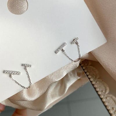 Boucles d'oreilles barre en zircon double perçage en argent sterling 925 femme simples boucles d'oreilles chaîne vente en gros dropshipping argenté
