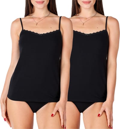 Bellivalini Dames Onderhemd - V-hals - met Kant - Katoen - BLV-BLV50-221-UW - 2Pack-Zwart - 3XL