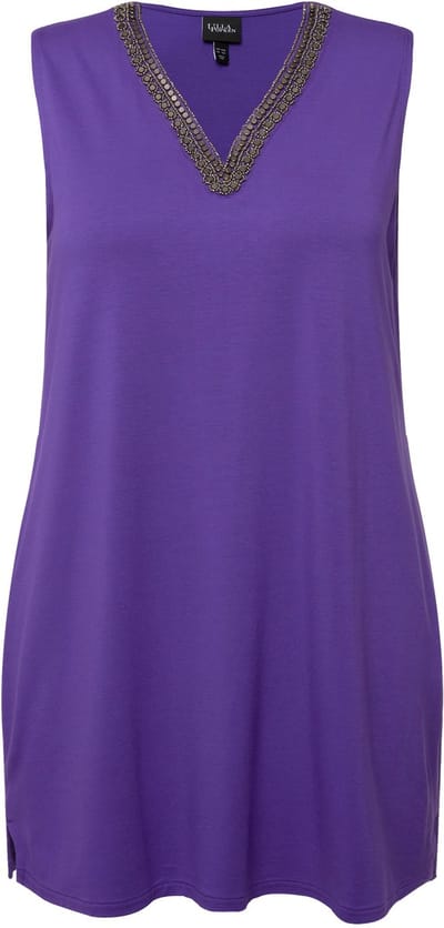 Ulla Popken - Dames - Top parels A-lijn tuniekhalslijn mouwloos - Purper - Maat 46+