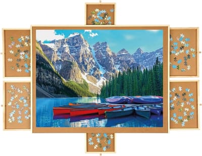 Puzzelbord Draaibaar - Puzzeltafel Opberg - Ontspannen Puzzelen - 6 Opberglades - 1500 Stukjes - Wit