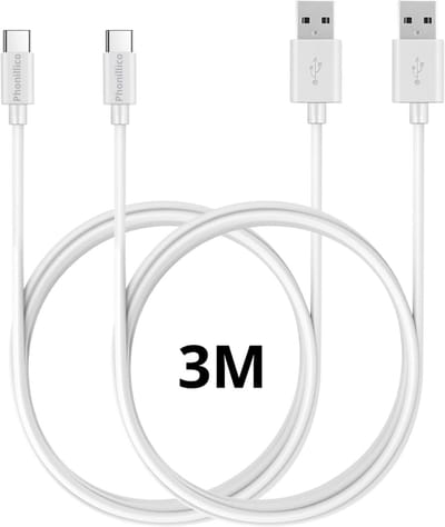 2x USB C naar USB A Kabel Wit - 3 meter - Oplaadkabel voor Honor 400 Smart / Honor 400 Lite / Honor 400 / Honor 200 Smart / Honor 200 Lite / Honor 200 / Honor 90 Smart / Honor 90 Lite / Honor 70 Lite