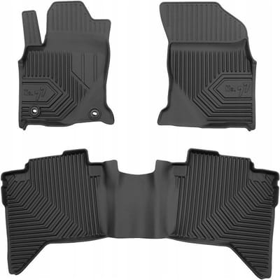 Premium Rubberen Mattenset No.77 - Geschikt voor Toyota Hilux VIII vanaf 2015 - Dubbele Cabine (4-deurs) - Perfecte Pasvorm - TPE Elastomeer - Zwart - 3-delig - FROGUM
