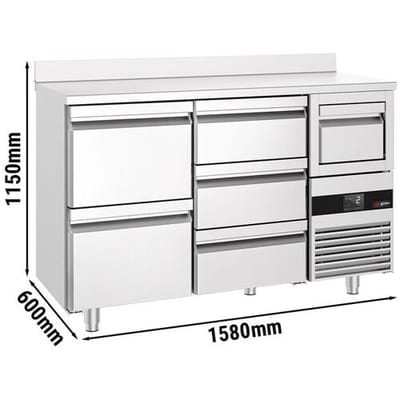 GGM Gastro Bar- & Getränkekühltisch PREMIUM- 1580x600mm - 5 Schubladen, Aufkantung & Ausklopfer für Kaffee Zilver