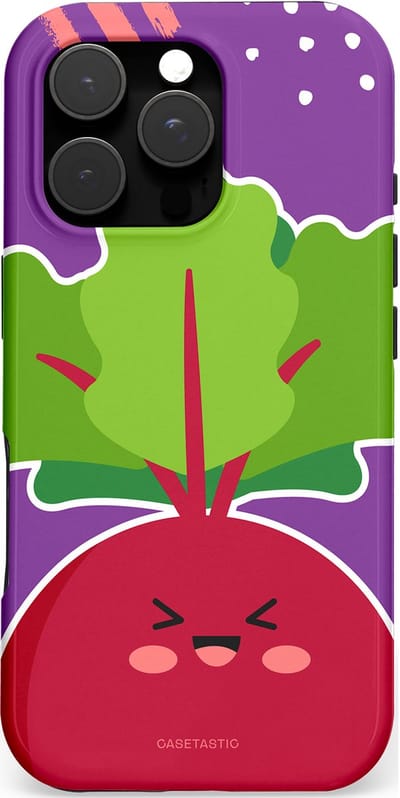 Casetastic hoesje geschikt voor Apple iPhone 16 Pro - MagSafe - Dubbellaagse bescherming - Kawaii Groenten Look - Fashion Case - Lavendel Bordeaux Groen