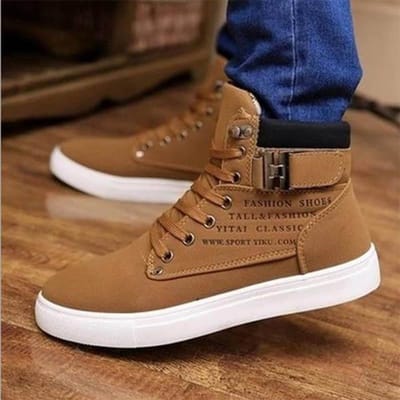 Heren Lente Brits Matte Riemgesp Tide Hoge Schoenen Platte Skateschoenen Casual Effen Kleur 38 brown