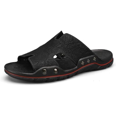 Slippers van echt rundleer Heren Grote maat Slippers Sandalen Heren Zachte zool Casual Strand Schoenen Heren Trendy Sandalen 42 black