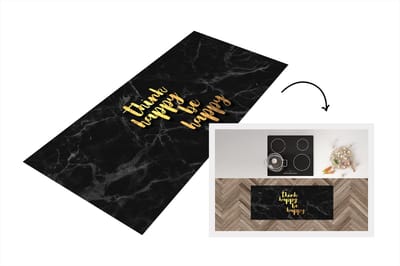 Keukenloper - Loper keuken - Quote - Happy - Goud - Marmer - 120x50 cm - Keukenloper vinyl