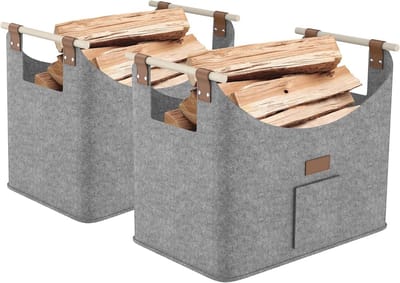 Houten mand voor haardhout - XXL opvouwbare brandhoutmand van dik vilt met versterkte handgreep