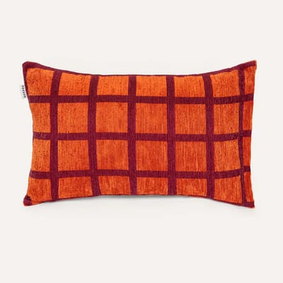 DOGGUO® Luxe Sierkussens - 60x40 cm - Kussens Woonkamer - Decoratie en Bank Kussen voor Binnen - Afneembare Hoes - Jacquard Stof - Vierkant Print Oranje Bordeaux