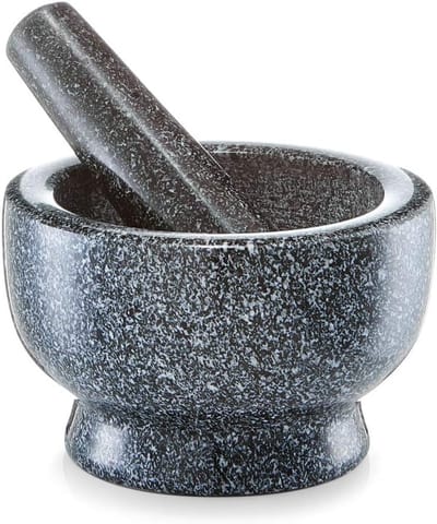 Famanu – Granieten vijzel en stamper set in antraciet, compact en stevig keukengereedschap voor dagelijks gebruik