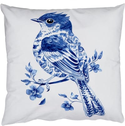 Sierkussens - Kussentjes Woonkamer - 50x50 cm - Vogel - Delfts blauw - Illustratie - Bloemen