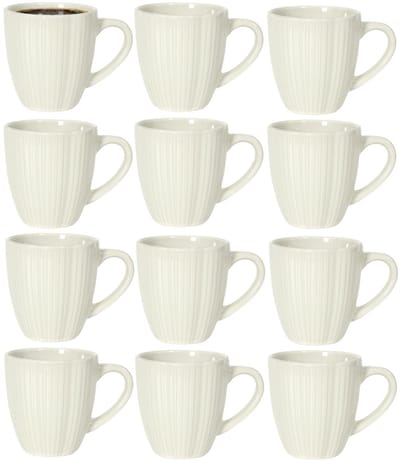 Home Deco Factory koffiemok / thee beker - 12x - gebroken wit - 33 cl - keramiek - vaatwasser bestendig - servies - bekers